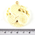 38mm x 40mm - White/Ivory - Hand Carved Coiled Snake - Round Shaped Natural OxBone Pendant