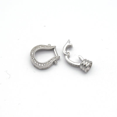 25mm x 13mm Silver Plated Cubic Zirconia Encrusted/Inlaid Horseshoe/Claw Shaped Clasp Components