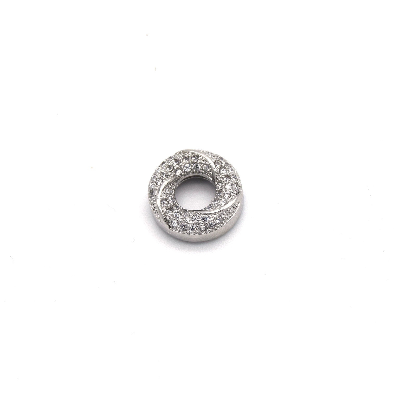 13mm x 13mm Silver Plated Cubic Zirconia Encrusted/Inlaid Swirled Donut/Ring Shaped Bead