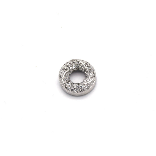 13mm x 13mm Silver Plated Cubic Zirconia Encrusted/Inlaid Swirled Donut/Ring Shaped Bead