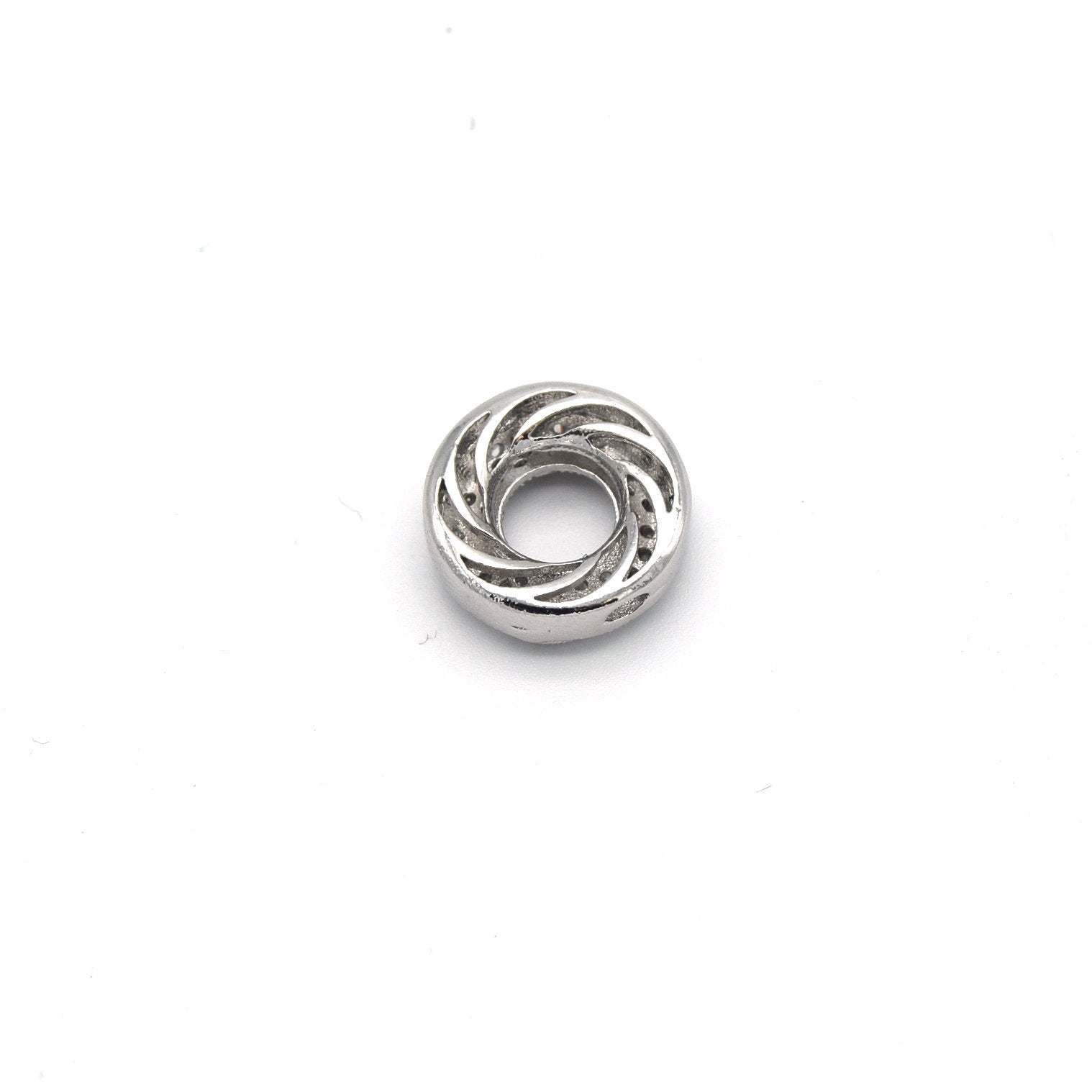 13mm x 13mm Silver Plated Cubic Zirconia Encrusted/Inlaid Swirled Donut/Ring Shaped Bead