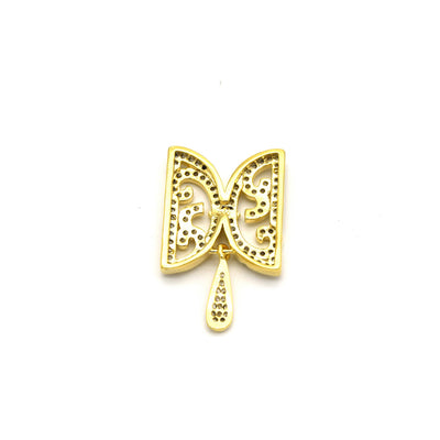 15mm x 25mm Gold Plated Cubic Zirconia Encrusted/Inlaid Ornate Butterflied Shaped Connector with Drop