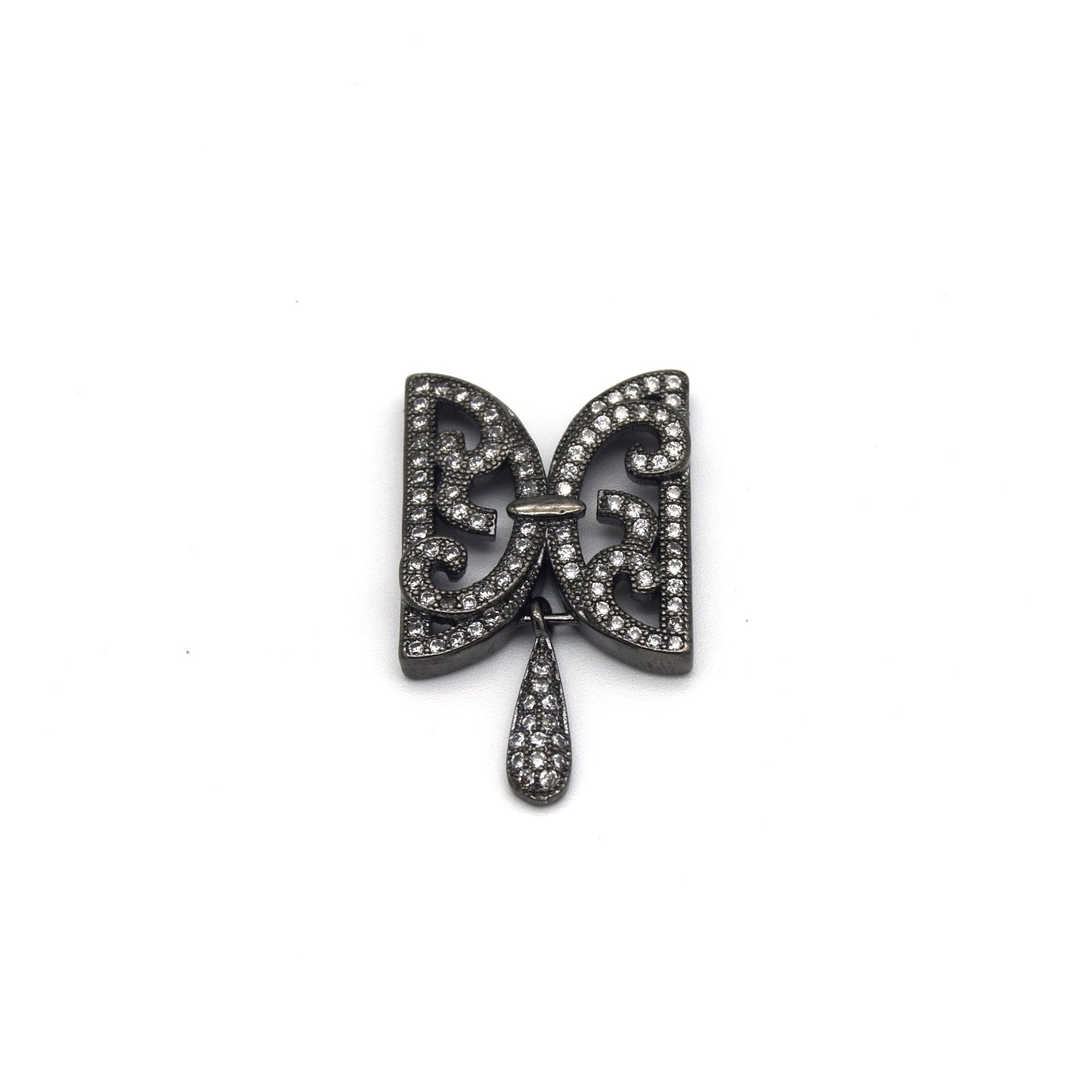 15mm x 25mm Gunmetal Plated Cubic Zirconia Encrusted/Inlaid Ornate Butterflied Connector w Drop