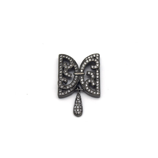 15mm x 25mm Gunmetal Plated Cubic Zirconia Encrusted/Inlaid Ornate Butterflied Connector w Drop