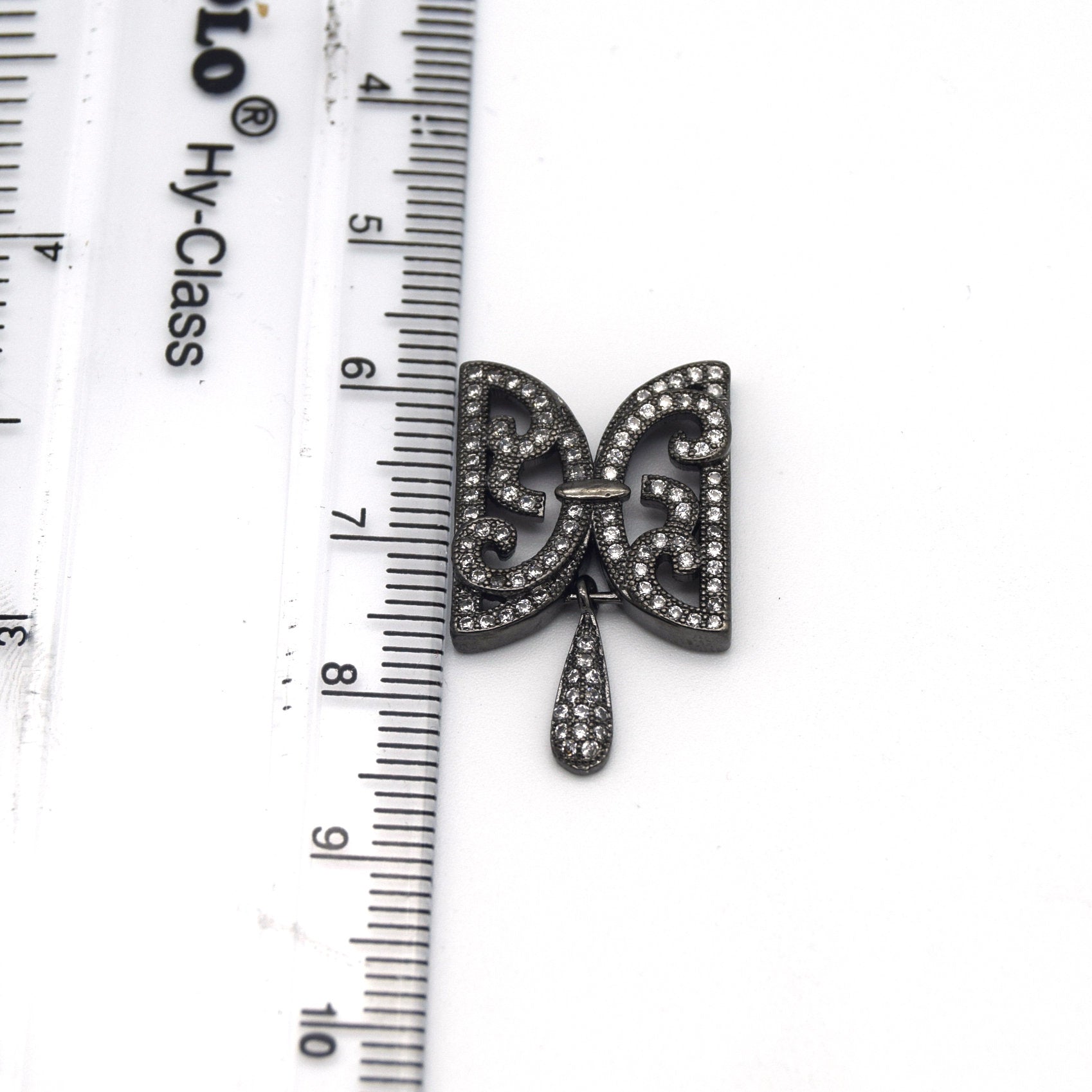 15mm x 25mm Gunmetal Plated Cubic Zirconia Encrusted/Inlaid Ornate Butterflied Connector w Drop