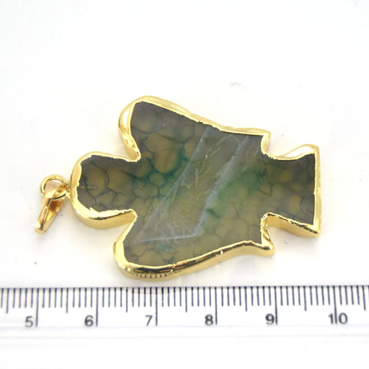 32mm x 42mm Gold Electroplated Dark Green Mixed Agate Angel Shaped Pendant with Bail