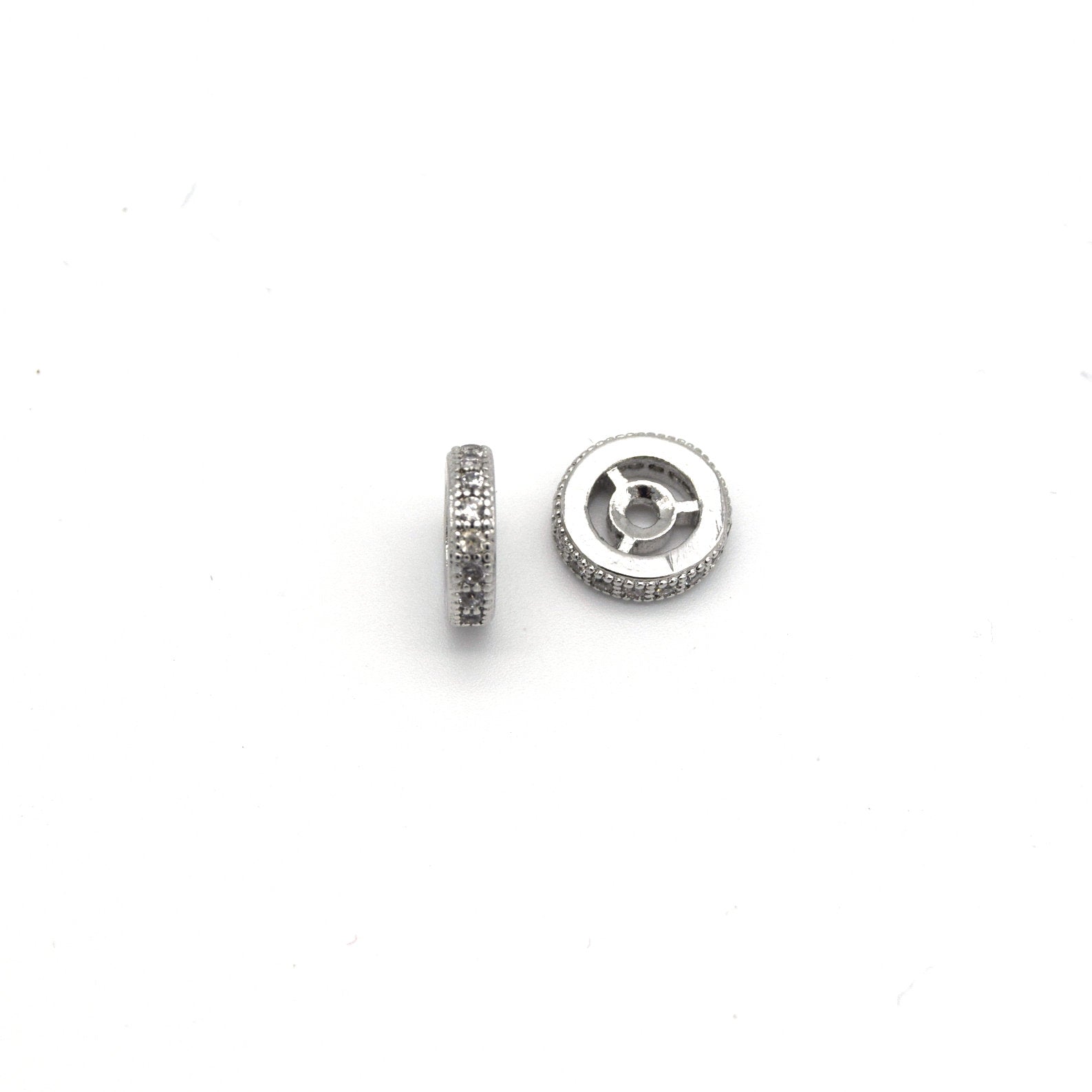 10mm x 10mm Silver Plated Cubic Zirconia Encrusted/Inlaid Eyed Donut/Ring Shaped Bead