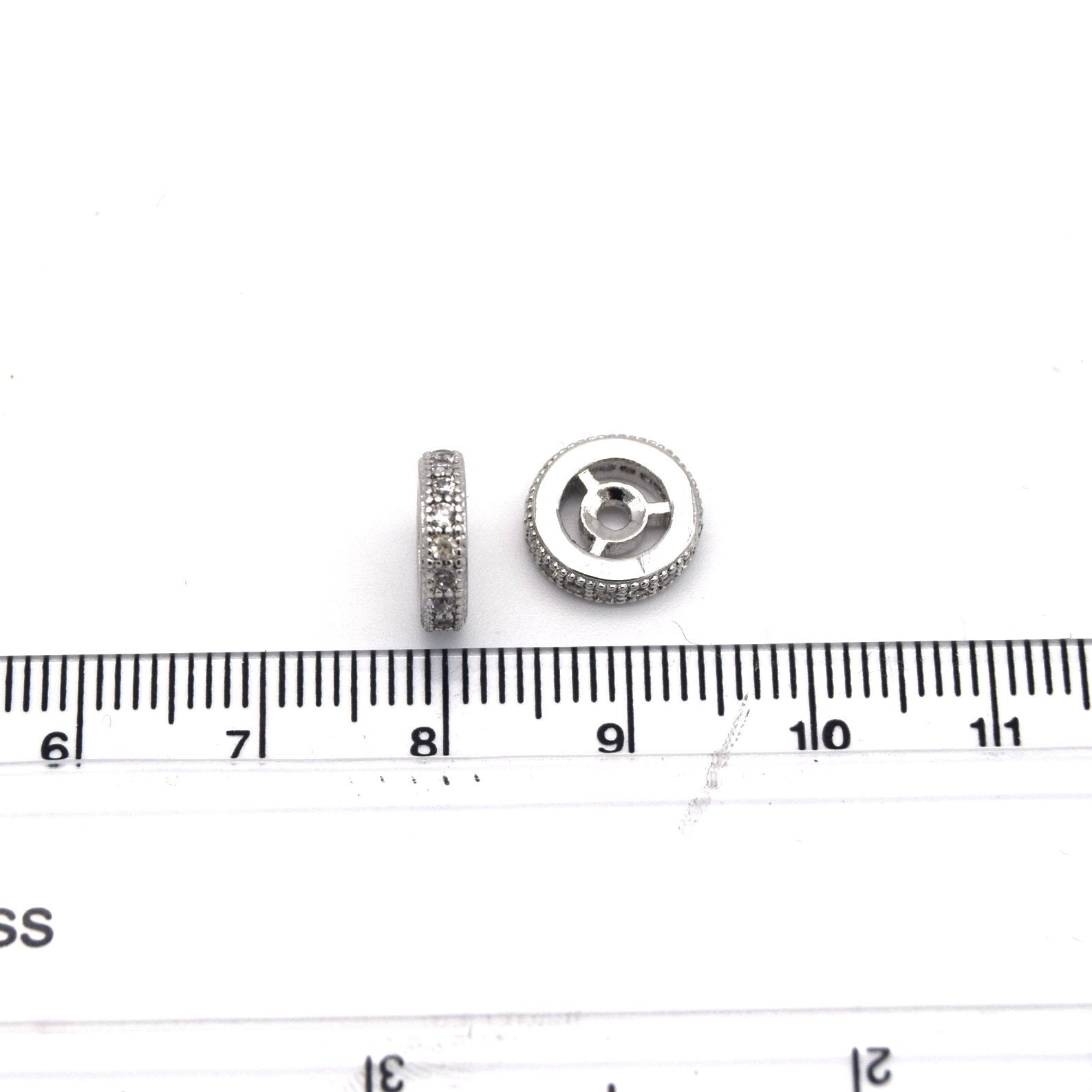 10mm x 10mm Silver Plated Cubic Zirconia Encrusted/Inlaid Eyed Donut/Ring Shaped Bead