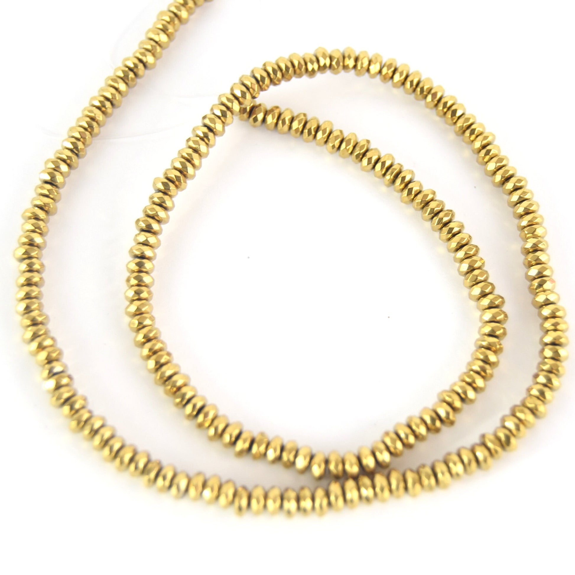 2mm x 4mm Faceted Natural Metallic Gold Coated Hematite Rondelle Shape Beads - Quality Gemstone