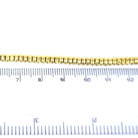 2mm x 4mm Faceted Natural Metallic Gold Coated Hematite Rondelle Shape Beads - Quality Gemstone