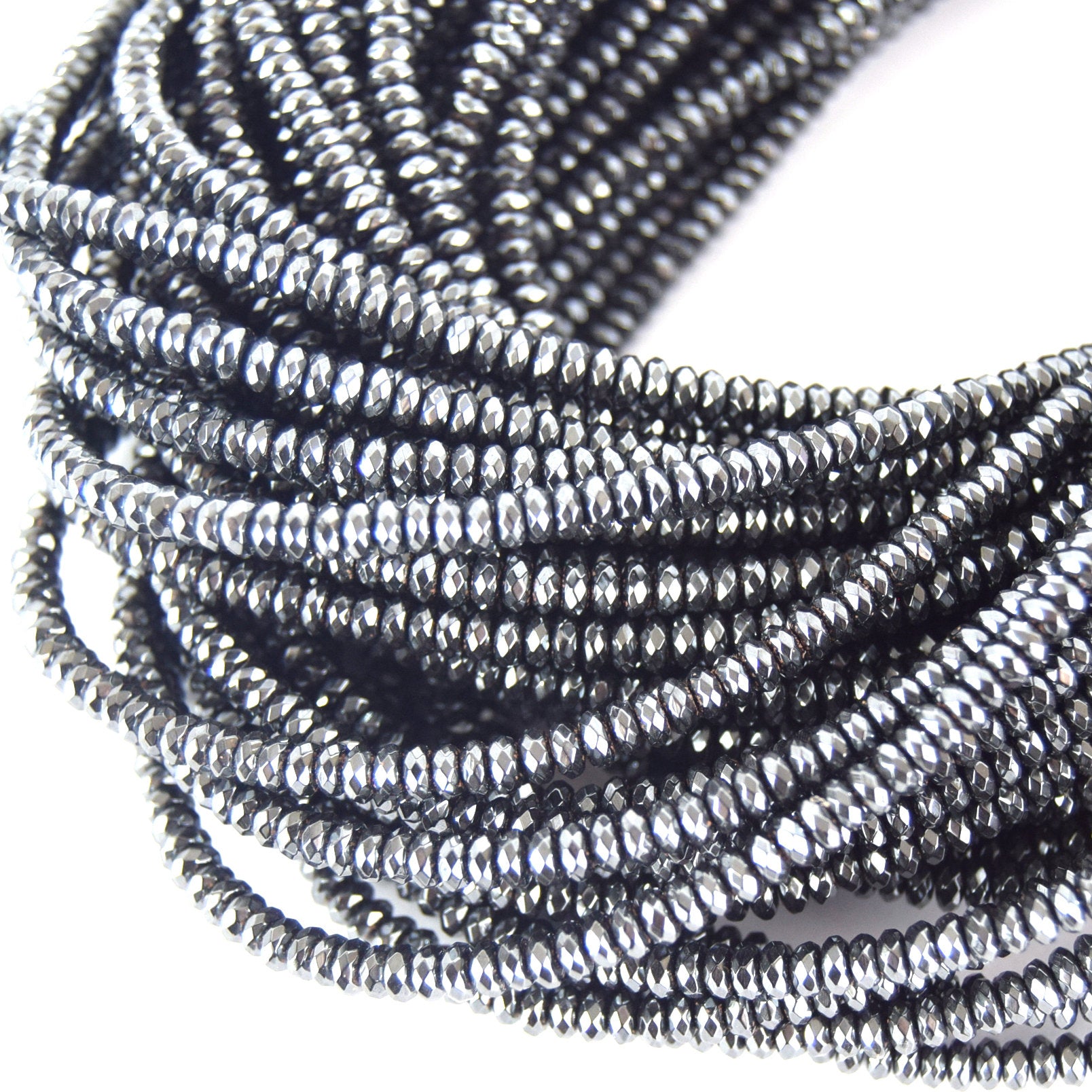 2mm x 4mm Faceted Natural  Hematite Rondelle Shape Beads - Quality Gemstone