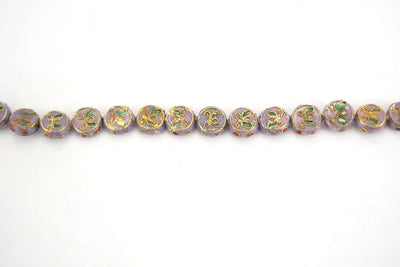 11mm Decorative Floral Lavender Puffed Drum Shaped Metal/Enamel Cloisonné Beads - Sold by 15" Strands (Approx. 36 Beads Per Strand)