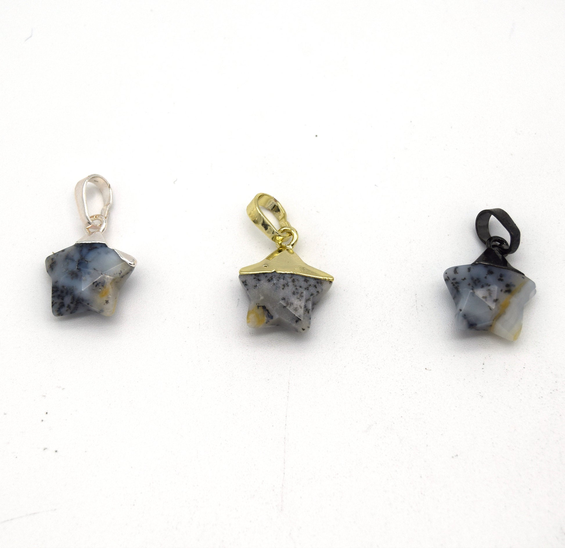 12mm x 12mm Dendritic Opal Faceted Star Shaped Pendant Component with Gold Bail