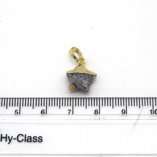 12mm x 12mm Dendritic Opal Faceted Star Shaped Pendant Component with Gold Bail
