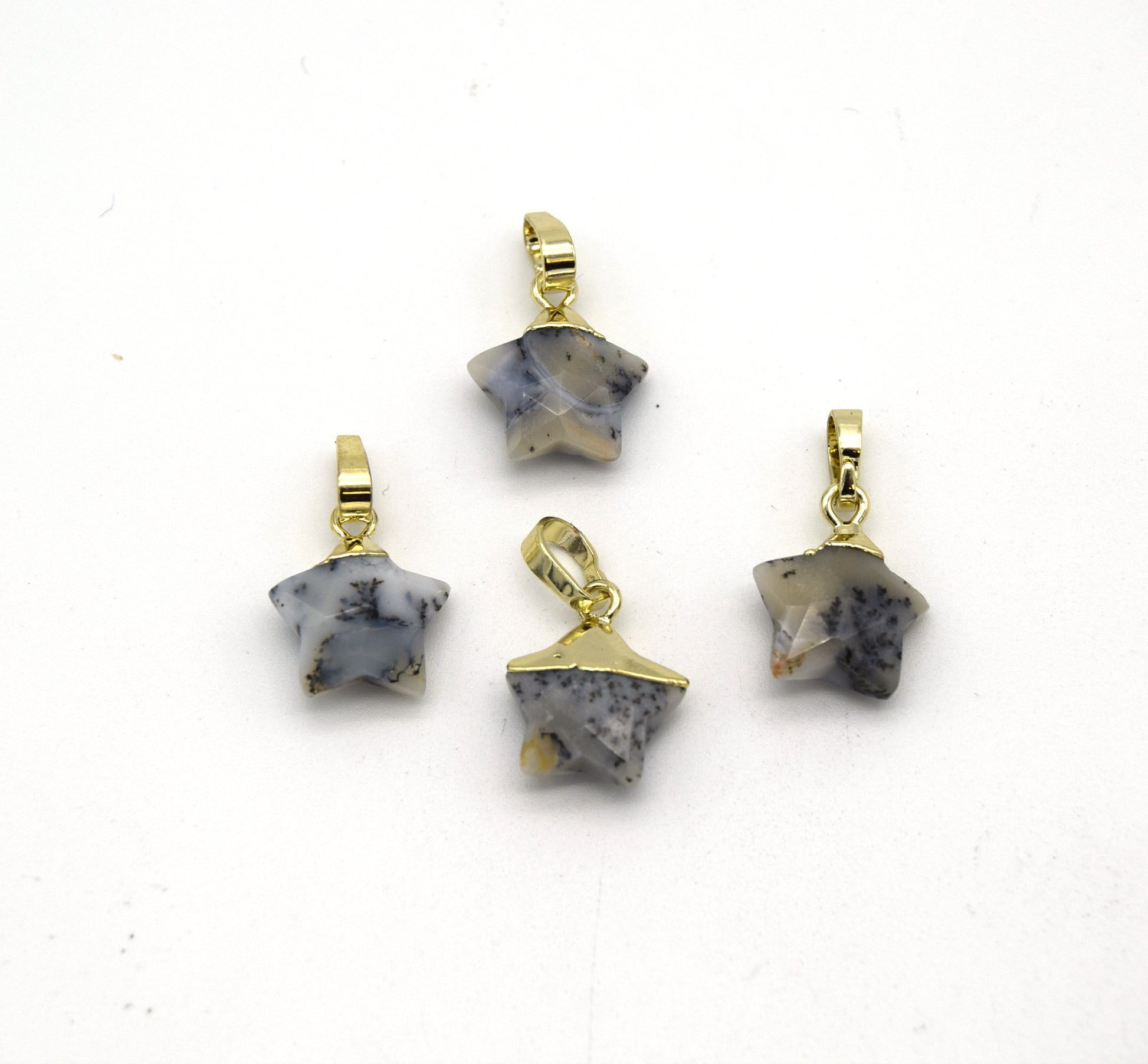 12mm x 12mm Dendritic Opal Faceted Star Shaped Pendant Component with Gold Bail