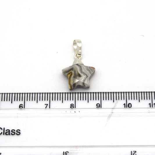 12mm x 12mm Marbled Gray Faceted Star Shaped Zebra Jasper Pendant Component with Silver Bail
