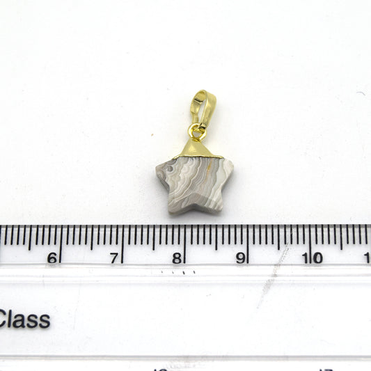 12mm x 12mm Marbled Gray Quartz Faceted Star Shaped Zebra Jasper Pendant Component with Gold Bail
