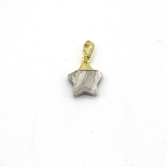 12mm x 12mm Marbled Gray Quartz Faceted Star Shaped Zebra Jasper Pendant Component with Gold Bail