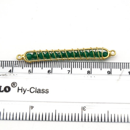 Green Onyx Bezel | 42mm x 4mm Gold Wire Wrapped Bead Inclosure Pendant Connector