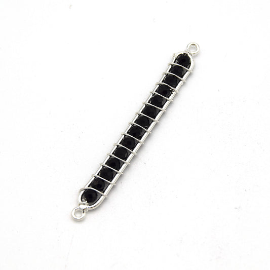 Black Spinel Bezel | 42mm x 4mm Silver Wire Wrapped Bead Inclosure Pendant Connector