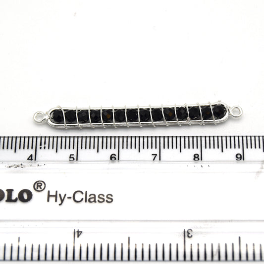 Black Spinel Bezel | 42mm x 4mm Silver Wire Wrapped Bead Inclosure Pendant Connector