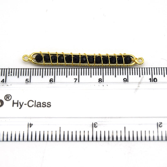Black Spinel Bezel | 42mm x 4mm Gold Wire Wrapped Bead Inclosure Pendant Connector