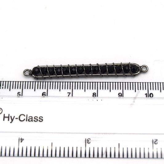 Black Spinel Bead Bezel | 42mm x 4mm Gunmetal Wire Wrapped Inclosure Pendant Connector