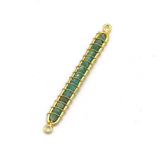 Amazonite Bezel | 42mm x 4mm Gold Wire Wrapped Bead Inclosure Pendant Connector