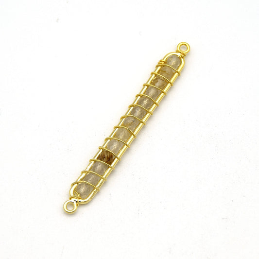 Golden Rutillated Quartz Bezel | 42mm x 4mm Gold Wire Wrapped Bead Inclosure Pendant Connector