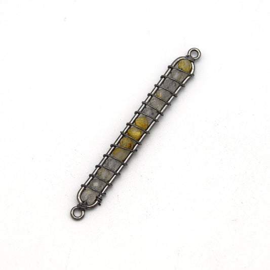 Golden Rutillated Quartz Bezel | 42mm x 4mm Gunmetal Wire Wrapped Bead Inclosure Pendant Connector