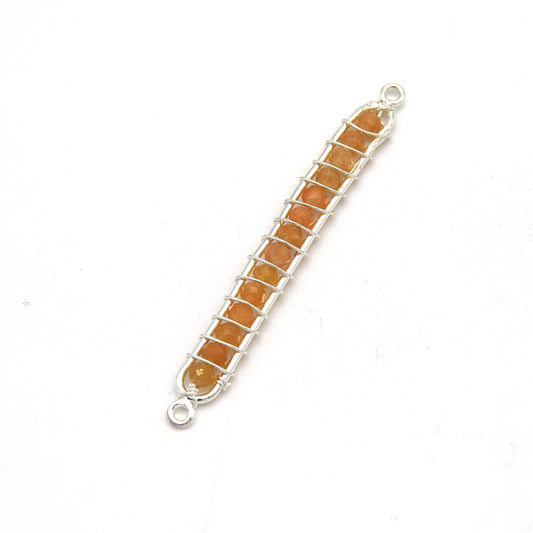 Peach Moonstone Bezel | 42mm x 4mm Silver Wire Wrapped Bead Inclosure Pendant Connector