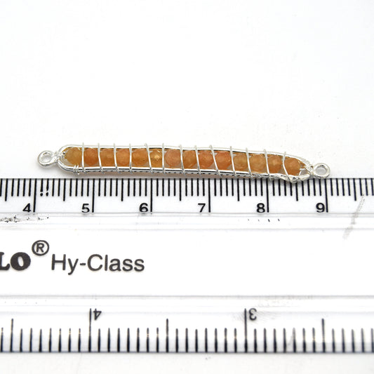 Peach Moonstone Bezel | 42mm x 4mm Silver Wire Wrapped Bead Inclosure Pendant Connector