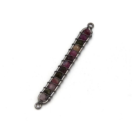 Tourmaline Bezel | 42mm x 4mm Gunmetal Wire Wrapped Bead Inclosure Pendant Connector