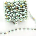 Gunmetal Plated Copper Wrapped Rosary Chain with 6mm Faceted Natural Amazonite Rondelle Shaped Beads