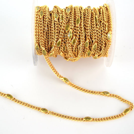 Gold Plated Copper with 6mm Faceted Yellow Hydro Quartz Marquise Spaced Bezel Link Rosary Chain