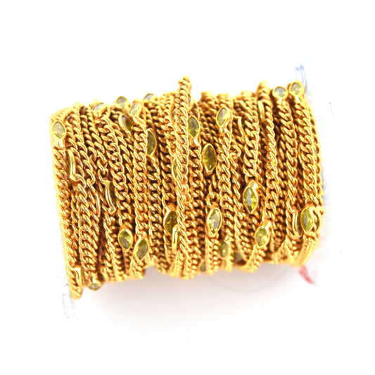 Gold Plated Copper with 6mm Faceted Yellow Hydro Quartz Marquise Spaced Bezel Link Rosary Chain