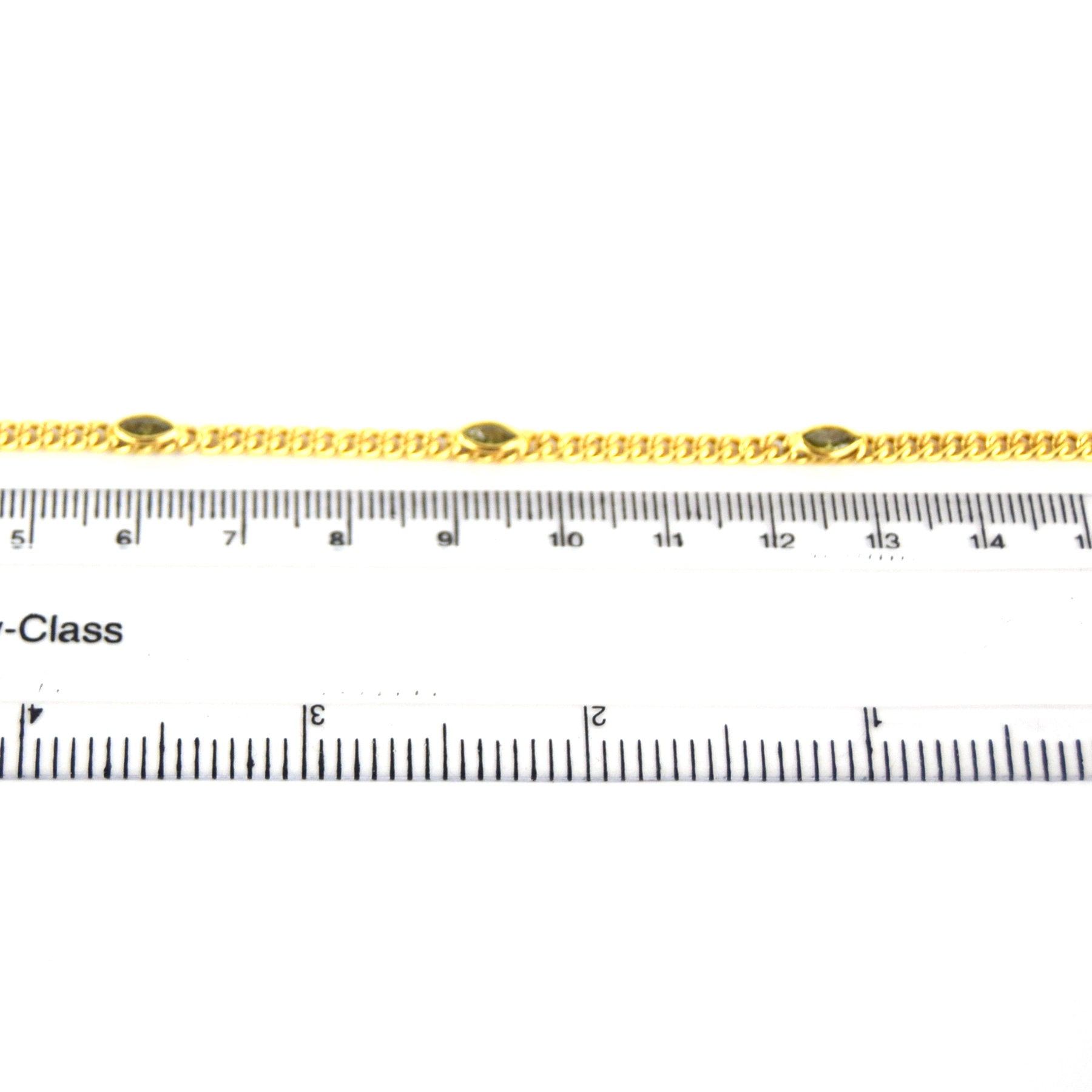 Gold Plated Copper with 6mm Faceted Green Hydro Quartz Marquise Spaced Bezel Link Rosary Chain