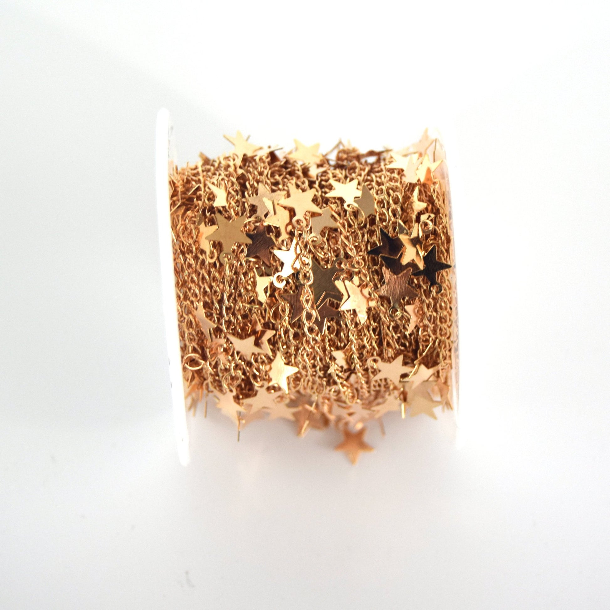 Rose Gold Plated Brass Spaced Single Dangle Wrapped Chain with 7mm Rose Gold Star Dangles