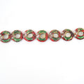 15mm Decorative Floral Multicolor Red Donut/Ring Shaped Metal/Enamel Cloisonné Beads - Sold by 15" Strands (Approx. 27 Beads Per Strand)