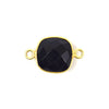 Gold Plated Faceted Hydro (Lab Created) Jet Black Onyx Square Shaped Bezel Connector - Measuring 12mm x 12mm - Sold Individually