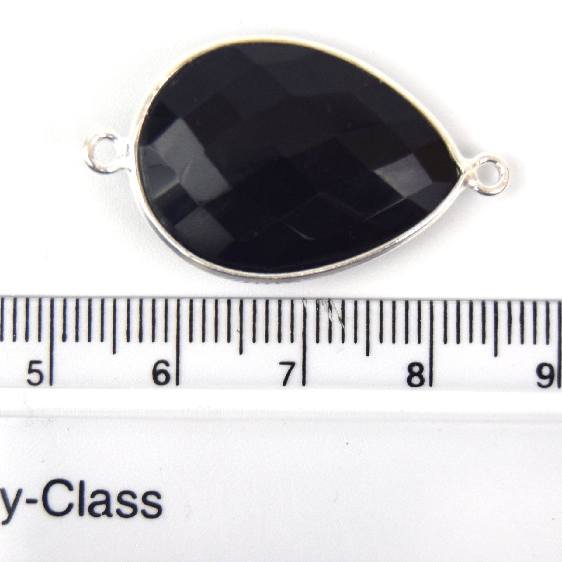 Silver Plated Faceted Hydro (Lab Created) Jet Black Onyx Pear/Teardrop Shaped Bezel Pendant - Measuring 18mm x 25mm - Sold Individually