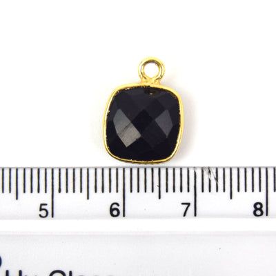 Gold Plated Faceted Hydro (Lab Created) Jet Black Onyx Square Shaped Bezel Pendant - Measuring 10mm x 10mm - Sold Individually