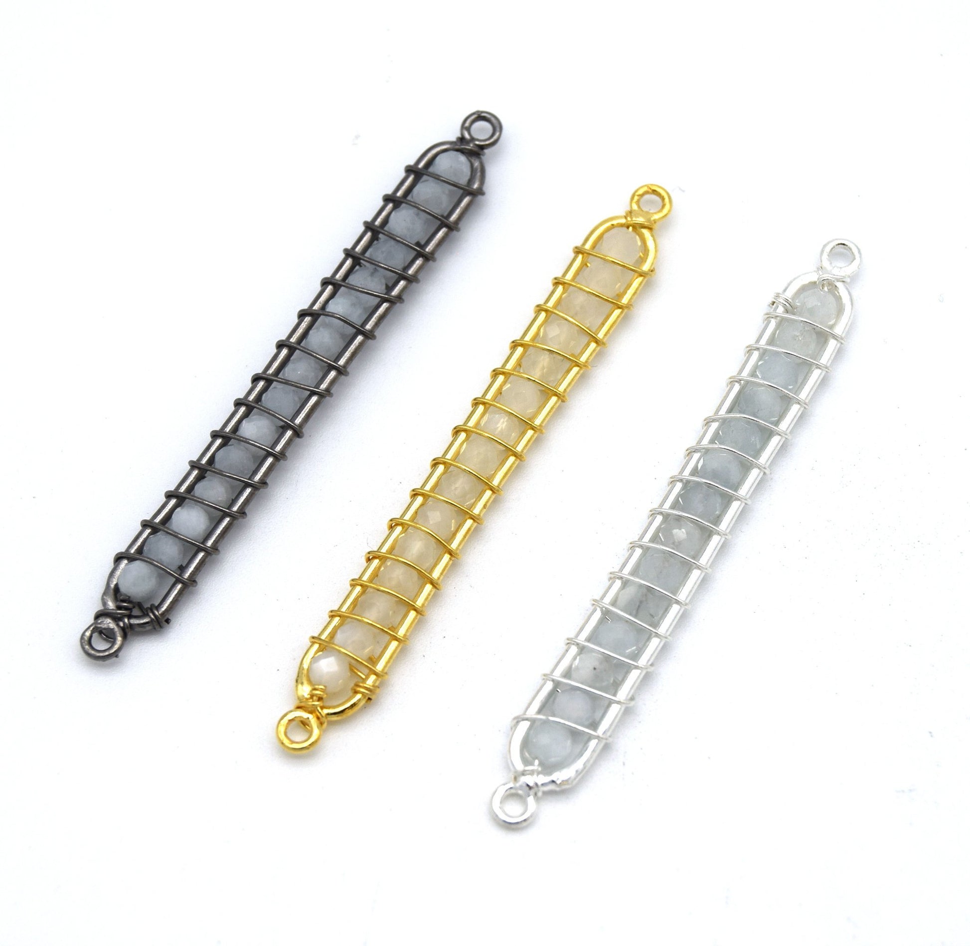 42mm x 4mm Gold Wire Wrapped Blue Lace Agate Bead Inclosure Pendant/Connector