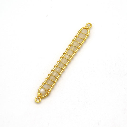 42mm x 4mm Gold Wire Wrapped Blue Lace Agate Bead Inclosure Pendant/Connector