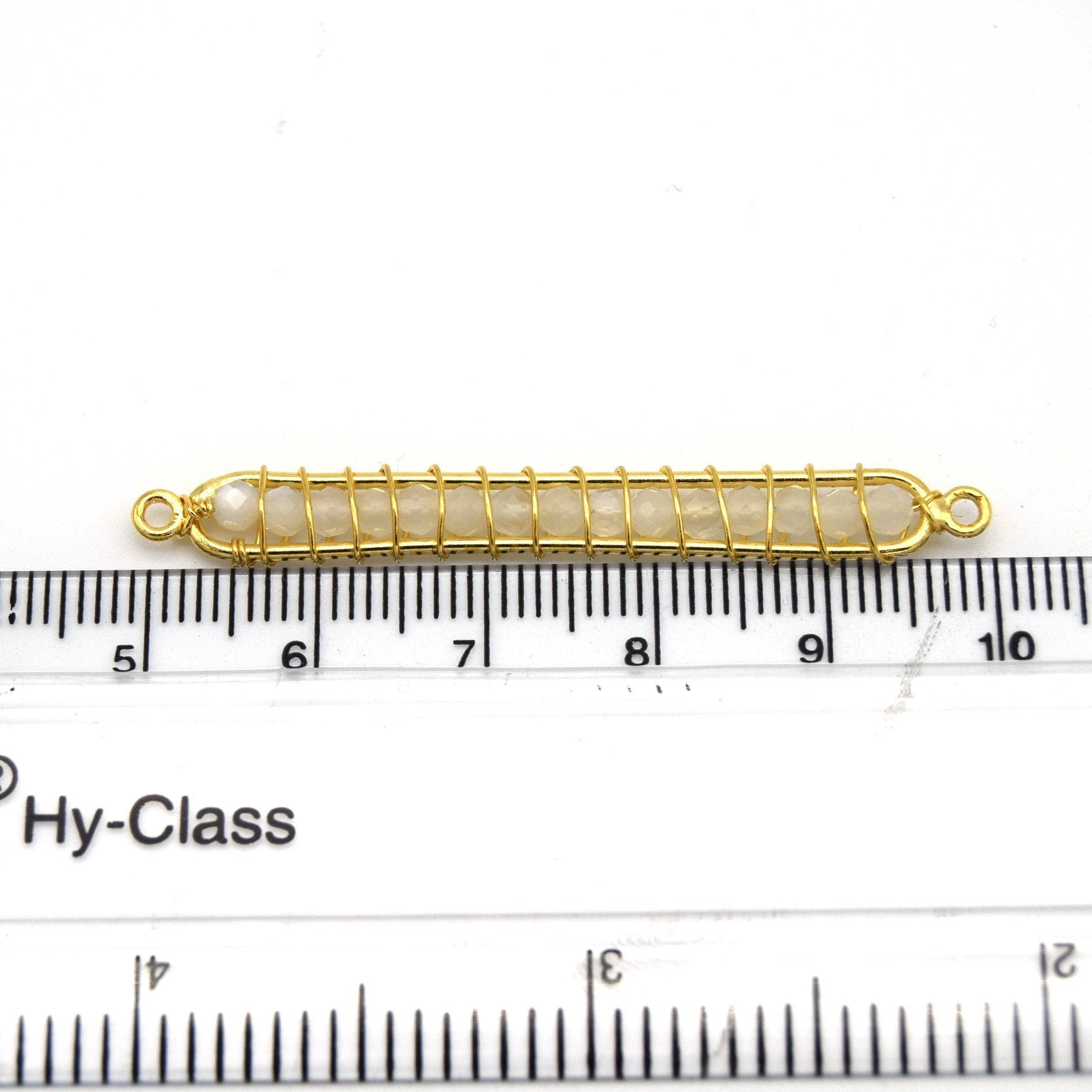 42mm x 4mm Gold Wire Wrapped Blue Lace Agate Bead Inclosure Pendant/Connector