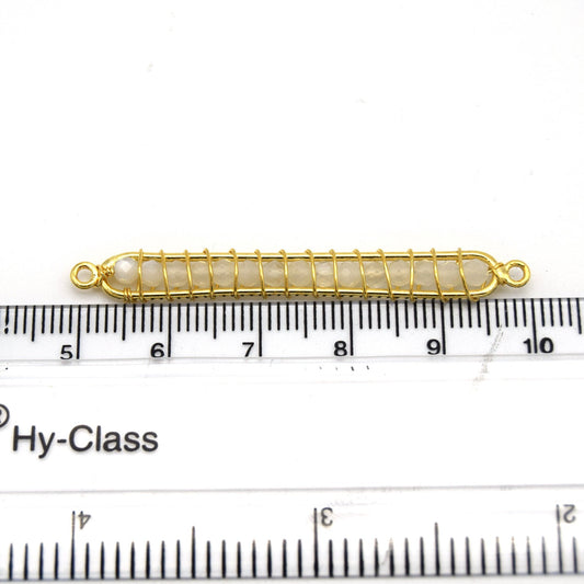 42mm x 4mm Gold Wire Wrapped Blue Lace Agate Bead Inclosure Pendant/Connector