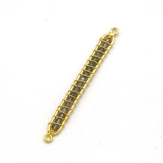 42mm x 4mm Gold Wire Wrapped Iridescent Labradorite Bead Inclosure Pendant/Connector