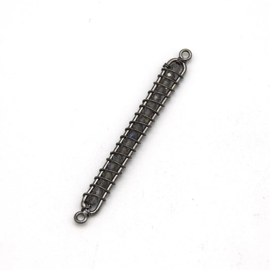 42mm x 4mm Gunmetal Wire Wrapped Iridescent Labradorite Bead Inclosure Pendant/Connector