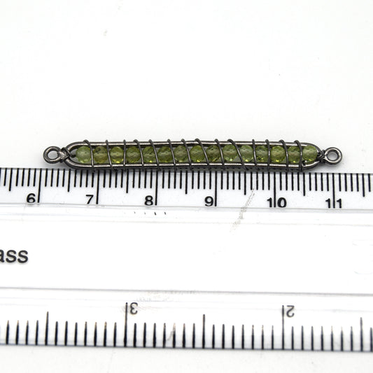 42mm x 4mm Gunmetal Wire Wrapped Pale Green Peridot Bead Inclosure Pendant/Connector