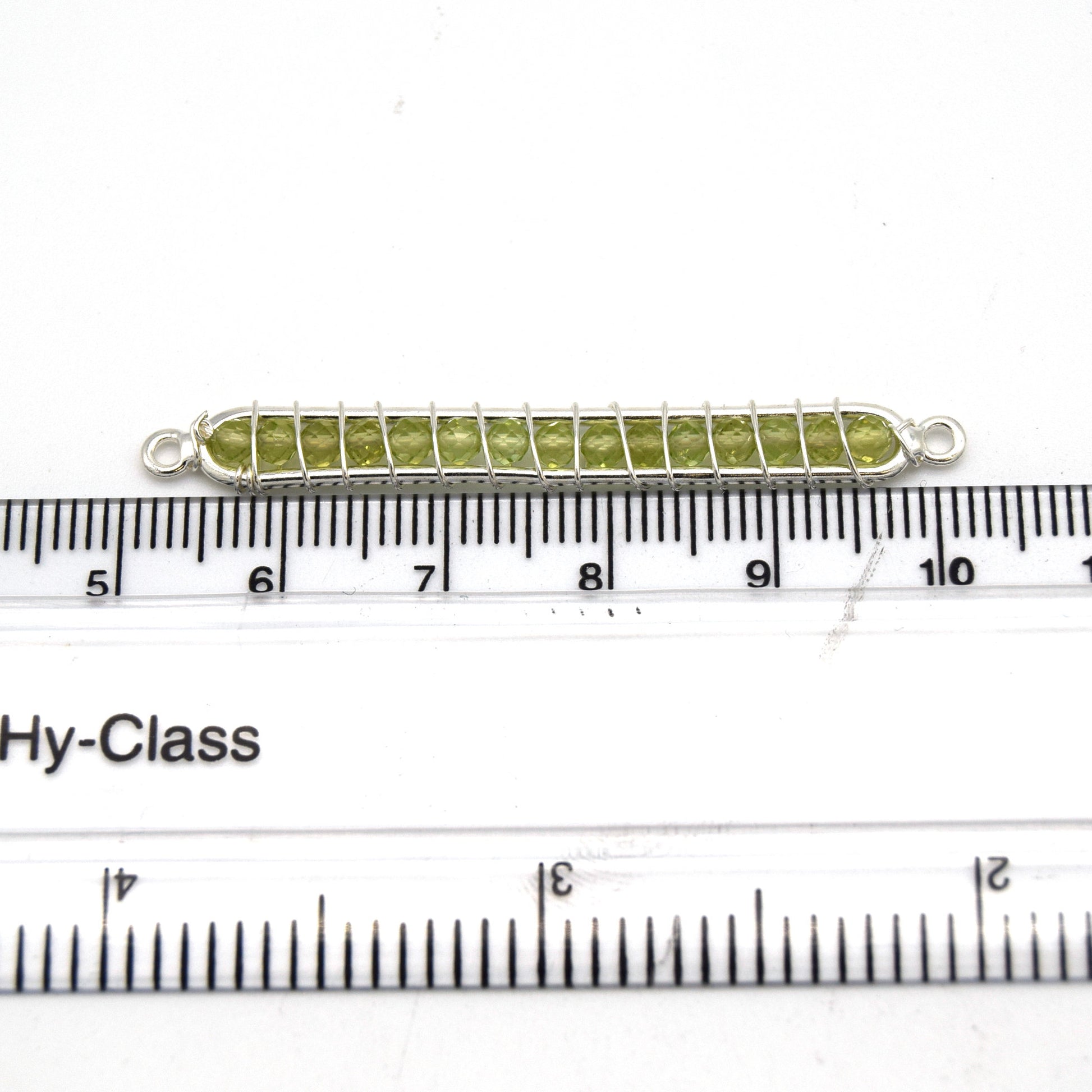 42mm x 4mm Silver Wire Wrapped Pale Green Peridot Bead Inclosure Pendant/Connector